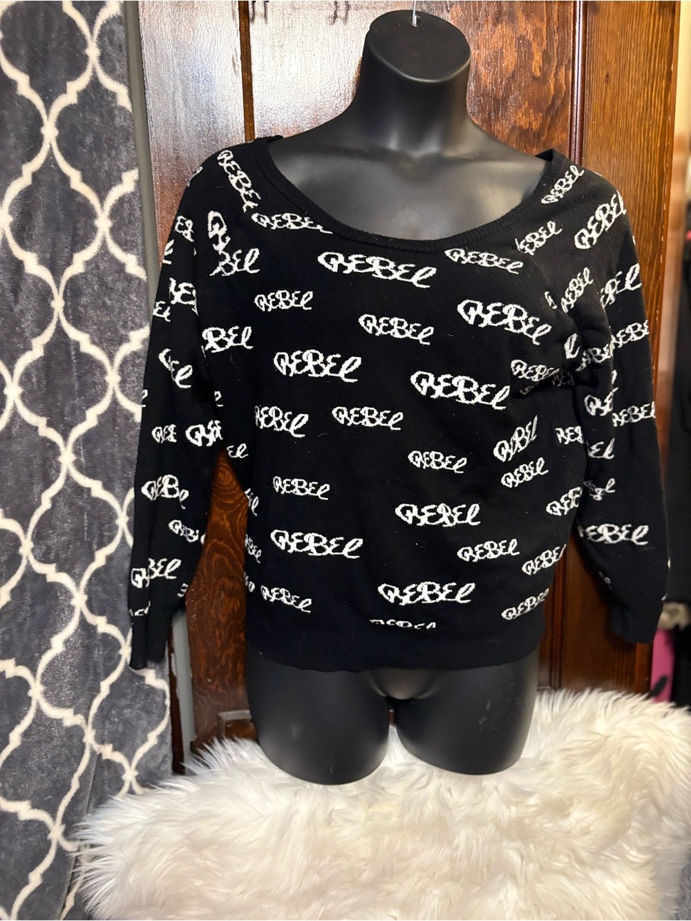 Black Logo-Print Rebel Women’s Sweater